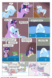 Size: 864x1296 | Tagged: safe, artist:dekomaru, artist:raimundo1941, spike, trixie, twilight sparkle, dragon, pony, unicorn, g4, comic, female, lesbian, mare, ship:twixie, shipping, spanish, winter