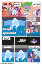 Size: 864x1296 | Tagged: safe, artist:dekomaru, artist:raimundo1941, spike, trixie, twilight sparkle, dragon, pony, unicorn, g4, comic, female, lesbian, mare, ship:twixie, shipping, spanish