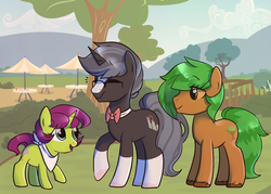 Size: 1280x914 | Tagged: safe, artist:php172, oc, oc only, oc:apparently shovel, oc:perfect symphony, oc:tree, pony, tree pony, clothes, cute, female, filly, happy, mute, unshorn fetlocks