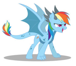 Size: 2960x2583 | Tagged: safe, artist:dragonchaser123, rainbow dash, dracony, dragon, hybrid, g4, claws, fangs, female, high res, open mouth, simple background, solo, species swap, transparent background, vector