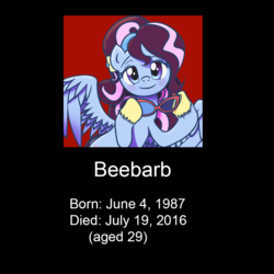 Size: 1000x1000 | Tagged: artist needed, source needed, safe, oc, oc only, oc:beebarb, pegasus, pony, equestria daily, remembering beebarb, rest in peace