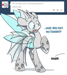 Size: 734x824 | Tagged: safe, artist:kez, oc, oc only, oc:paradigm, changeling, albino changeling, askthegraphitesketch, changeling oc, male, simple background, solo, tumblr, white background, white changeling