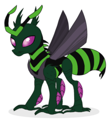 Size: 826x933 | Tagged: safe, artist:unoriginai, oc, oc only, changeling, hybrid, original species, wasp, waspling, changeling oc, decepticon, green changeling, simple background, solo, transformers, transformers animated, transparent background, waspinator