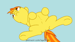 Size: 960x540 | Tagged: safe, artist:age3rcm, spitfire, pony, g4, animated, bellyrubs, cute, cutefire, featureless crotch, female, gif, kick, pregnant, solo
