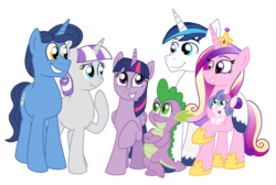 Size: 2001x1345 | Tagged: safe, artist:crazynutbob, night light, princess cadance, princess flurry heart, shining armor, spike, twilight sparkle, twilight velvet, alicorn, dragon, pony, g4, family, simple background, sparkle family, spike's family, transparent background, twilight sparkle (alicorn)