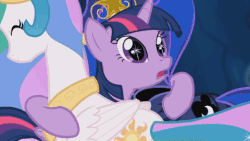 Size: 480x270 | Tagged: safe, screencap, princess celestia, princess luna, twilight sparkle, alicorn, pony, g4, my little pony: friendship is magic, princess twilight sparkle (episode), big crown thingy, gif, hug, jewelry, non-animated gif, regalia, sparkles, twilight sparkle (alicorn)