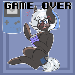 Size: 2000x2000 | Tagged: safe, artist:php172, oc, oc only, oc:game over, earth pony, pony, angry, annoyed, beanie, game boy, gamer, glasses, grumpy, hat, high res, male, nerd, rage, stallion