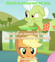 Size: 1280x1440 | Tagged: safe, applejack, granny smith, pony, g4, annoyed, curse of the ancients, dialogue, image macro, meme, rugrats