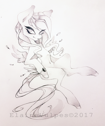 Size: 1024x1233 | Tagged: safe, artist:elainevulpes, oc, oc only, oc:arvensis, bird pone, pegasus, pony, bracelet, female, jewelry, looking at you, mare, monochrome, smiling, solo, traditional art, yin-yang