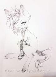 Size: 1024x1418 | Tagged: safe, artist:elainevulpes, oc, oc only, oc:mary skull, pony, collar, looking at you, solo, traditional art