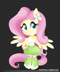 Size: 790x946 | Tagged: safe, artist:egophiliac, fluttershy, equestria girls, g4, chibi, cute, female, looking at you, ponied up, shyabetes, simple background, smiling, solo