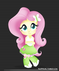 Size: 790x946 | Tagged: safe, artist:egophiliac, fluttershy, equestria girls, g4, chibi, female, looking at you, simple background, smiling, solo