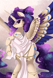 Size: 1726x2550 | Tagged: safe, artist:pridark, oc, oc only, alicorn, pony, alicorn oc, clothes, commission, crescent moon, female, mare, moon, mother, solo, stars