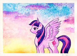 Size: 1200x876 | Tagged: safe, artist:kaikaku, twilight sparkle, alicorn, pony, g4, female, mare, smiling, solo, traditional art, twilight sparkle (alicorn)