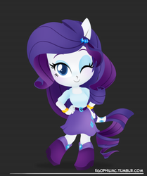 Size: 790x946 | Tagged: safe, artist:egophiliac, rarity, equestria girls, g4, chibi, cute, female, looking at you, one eye closed, ponied up, raribetes, simple background, smiling, solo