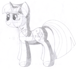 Size: 1500x1319 | Tagged: safe, artist:aafh, twilight sparkle, pony, unicorn, g4, female, grayscale, monochrome, simple background, smiling, solo, traditional art, white background
