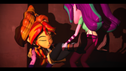 Size: 1920x1080 | Tagged: safe, artist:razethebeast, adagio dazzle, aria blaze, sunset shimmer, equestria girls, g4, my little pony equestria girls: rainbow rocks, 3d, carrying, clothes, kidnapped, source filmmaker, the dazzlings, unconscious
