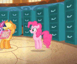 Size: 406x339 | Tagged: safe, applejack, pinkie pie, twilight sparkle, alicorn, earth pony, pony, g4, the one where pinkie pie knows, animated, bouncing, cute, excited, female, gif, grin, hopping, levitation, magic, mare, needs more jpeg, pronking, smiling, solo focus, squee, telekinesis, vibrating