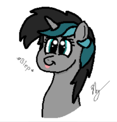 Size: 705x737 | Tagged: safe, artist:lionheart, oc, oc only, oc:silverdraw, pony, unicorn, :p, bust, doodle, portrait, simple, simple background, smiling, solo, tongue out, white background