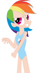 Size: 2616x5158 | Tagged: safe, artist:michaelsety, rainbow dash, human, g4, clothes, female, humanized, one-piece swimsuit, simple background, solo, swimsuit, transparent background