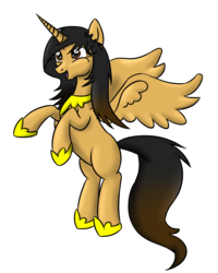 Size: 794x993 | Tagged: safe, artist:commypink, derpibooru exclusive, oc, oc only, oc:comana, alicorn, pony, alicorn oc, bipedal, female, race swap, smiling, solo, spread wings, wings