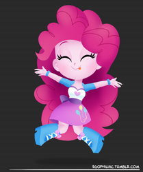 Size: 790x946 | Tagged: safe, artist:egophiliac, pinkie pie, human, equestria girls, g4, black background, chibi, clothes, cute, diapinkes, dress, eyes closed, female, simple background, smiling, solo, tongue out, tumblr