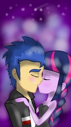 Size: 720x1280 | Tagged: safe, artist:xjenn9, flash sentry, twilight sparkle, human, equestria girls, g4, bare shoulders, clothes, couple, duo, eyes closed, female, kiss on the lips, kissing, male, ship:flashlight, shipping, sleeveless, straight, strapless