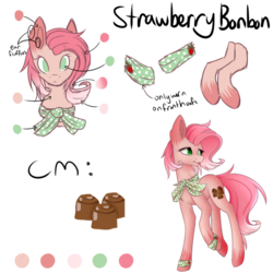 Size: 894x894 | Tagged: safe, artist:crazllana, oc, oc only, oc:strawberry bonbon, earth pony, pony, female, mare, reference sheet, simple background, solo, transparent background