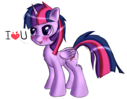 Size: 748x582 | Tagged: safe, artist:brok-enwings, twilight sparkle, alicorn, pony, g4, blushing, female, heart, mare, simple background, solo, transparent background, twilight sparkle (alicorn)