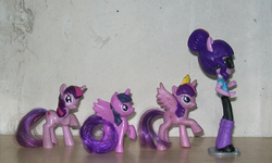 Size: 1417x850 | Tagged: safe, twilight sparkle, alicorn, human, pony, equestria girls, g4, doll, equestria girls minis, eqventures of the minis, evolution, female, human ponidox, irl, mcdonald's happy meal toys, multeity, photo, self ponidox, sparkle sparkle sparkle, toy, twilight sparkle (alicorn)