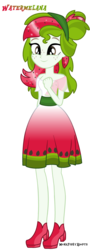Size: 1500x4172 | Tagged: safe, artist:monkfishyadopts, oc, oc only, oc:watermelana, equestria girls, g4, base used, clothes, dress, equestria girls-ified, freckles, headband, melon, simple background, smiling, solo, standing, transparent background, watermelon