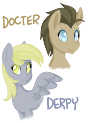 Size: 1126x1553 | Tagged: safe, artist:doomcakes, derpy hooves, doctor whooves, time turner, earth pony, pegasus, pony, g4, female, male, mare, misspelling, ship:doctorderpy, shipping, simple background, stallion, straight, transparent background