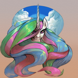 Size: 1000x1000 | Tagged: safe, artist:wynnchi, princess celestia, alicorn, pony, g4, female, long mane, looking at you, mare, smiling, solo