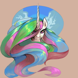 Size: 1000x1000 | Tagged: safe, artist:wynnchi, princess celestia, alicorn, pony, g4, female, long mane, looking at you, mare, smiling, solo