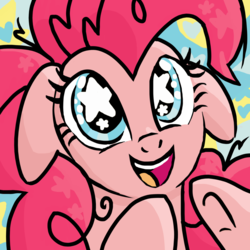 Size: 3000x3000 | Tagged: safe, artist:monkfishyadopts, pinkie pie, earth pony, pony, g4, bust, clapping, doodle, excited, female, happy, heart, high res, portrait, smiling, solo, starry eyes, stars, wingding eyes