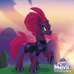 Size: 400x400 | Tagged: safe, tempest shadow, pony, g4, my little pony: the movie, official, animated, blinking, broken horn, eye scar, female, gif, happy, horn, magic, my little pony logo, pretty, pretty pony, pretty pretty tempest, scar, silly, silly pony, smiling, solo, tempestbetes, when she smiles