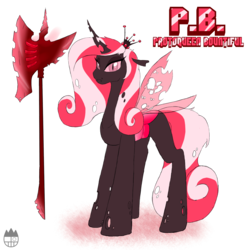 Size: 1400x1400 | Tagged: safe, artist:sanyo2100, oc, oc only, oc:protoqueen bountiful, changeling, changeling queen, changeling oc, changeling queen oc, female, looking at you, multiple wings, red changeling, weapon