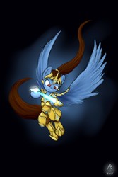 Size: 3444x5167 | Tagged: safe, artist:rameslack, oc, oc only, pegasus, pony, armor, female, flying, legacy of the void, mare, simple background, solo, zealot