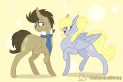 Size: 2544x1696 | Tagged: source needed, safe, artist:oy-thegeniusderpy, derpy hooves, doctor whooves, time turner, earth pony, pegasus, pony, g4, alternate hairstyle, female, male, mare, ship:doctorderpy, shipping, stallion, straight