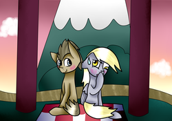 Size: 4285x3000 | Tagged: safe, artist:stylishgamerfnaffim, derpy hooves, doctor whooves, time turner, earth pony, pegasus, pony, g4, blushing, female, male, mare, picnic, ship:doctorderpy, shipping, stallion, straight, sweat, sweatdrop