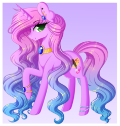 Size: 2972x3138 | Tagged: safe, artist:fluffymaiden, oc, oc only, oc:coloraartz, pony, unicorn, ear piercing, female, gift art, high res, mare, piercing, raised hoof, smiling, solo