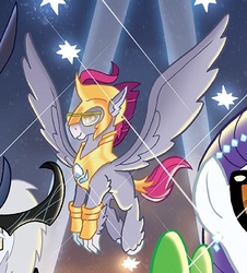 Size: 433x478 | Tagged: safe, artist:tony fleecs, rarity, storm king, stratus skyranger, classical hippogriff, hippogriff, g4, my little pony: the movie, armor, background pony, cropped, flying, guard, sunglasses