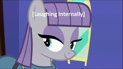 Size: 1280x720 | Tagged: safe, maud pie, earth pony, pony, g4, maud pie (episode), caption, descriptive noise, image macro, meme, smiling, text, when she smiles, x internally