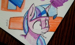 Size: 1280x768 | Tagged: safe, artist:post-it, twilight sparkle, pony, g4, abstract background, colored sketch, female, signature, sketch, solo, traditional art, watercolor painting