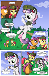 Size: 2030x3130 | Tagged: safe, artist:sirzi, apple bloom, scootaloo, sweetie belle, pony, comic:talisman for a pony, g4, comic, cutie mark crusaders, filly guides, high res, jackie chan adventures, levitation, talisman