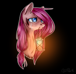 Size: 937x923 | Tagged: safe, artist:wolfchen999, pinkie pie, earth pony, pony, fanfic:silent ponyville, g4, blood, bust, crying, female, lantern, mare, mouth hold, pinkamena diane pie, silent hill, solo