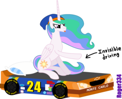 Size: 3112x2525 | Tagged: safe, artist:roger334, princess celestia, pony, g4, bed, female, high res, jeff gordon, mare, nascar, race car bed, simple background, solo, transparent background