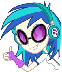 Size: 3000x3484 | Tagged: safe, artist:ambassad0r, dj pon-3, vinyl scratch, equestria girls, g4, my little pony equestria girls: rainbow rocks, clothes, female, fingerless gloves, gloves, headphones, high res, ponyscape, reaction image, simple background, solo, sunglasses, thumbs up, transparent background, vector