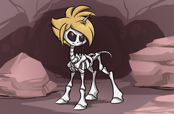 Size: 2269x1500 | Tagged: safe, artist:kez, oc, oc only, oc:skelly pone, pony, unicorn, bone, cave, skeleton, solo