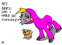 Size: 1677x1218 | Tagged: safe, artist:gotohell, derpy hooves, pony, pug, g4, boss, crossover, pink guy, sketch